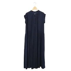 グリーンレーベルリラクシング ユナイテッドアローズ green label relaxing 24SS サテン ギャザー フレンチスリーブ ワンピース ロング 紺 ネイビー /HS ■OS