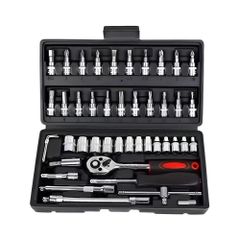 ソケットレンチセット 46点 工具セット ラチェットレンチ スパナ ドライバー トルクス ヘックス 多機能 DIY 整備 修理用 コンパクト収納 ケース付き