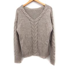 ルージュヴィフ Rouge vif アルパカ混 ケーブル編み ニット セーター 長袖 Vネック 無地 ウール ベージュ /FT37