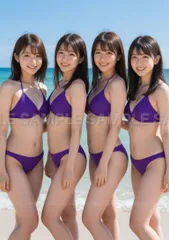 【高解像度 A4ポスター】美人 水着 海岸 青空 清楚 可愛い ショートヘア 笑顔 モデル ポスター #X4D64