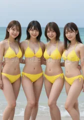 【高画質 A4ポスター】美女4人 水辺 海辺 夏 笑顔 ビキニ 清楚 可愛い #X4D93