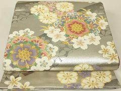 平和屋着物▼六通柄袋帯　正倉院花文　金糸　正絹　逸品　DABK4002az