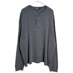 90年代 Polo by Ralph Lauren / ポロ ラルフローレン ヘンリーネック コットンニットセーター グレー (メンズ XL) 中古 古着 Z2366