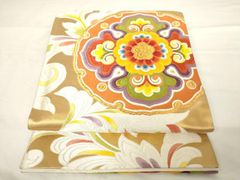 平和屋着物◎六通柄袋帯　唐織　正倉院花文　金銀糸　正絹　逸品　AABM7330ex
