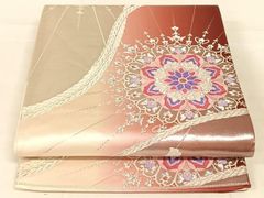 平和屋着物◎両面　六通柄袋帯　唐織　正倉院花文　銀糸　正絹　逸品　AABM9135dk