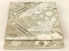 平和屋着物◎六通柄袋帯　唐織　鳳凰花文　　銀糸　正絹　逸品　AABM7473dk