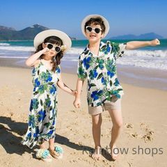 【新品未使用】お揃い 親子 アロハシャツ ワンピース 親子 ペアルック 親子コーデ 親子 アロハ ワンピース 花柄シャツ ママ レディース パパ メンズ アロハシャツ ハワイ風 