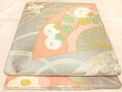 平和屋着物◎西陣　野々村織物謹製　六通柄袋帯　唐織　扇面七宝花文　金銀糸　正絹　逸品　AABL6073yx
