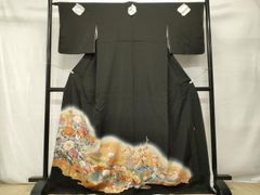 平和屋着物■豪華黒留袖　作家物　鴛鴦草花文　暈し染め　金彩　正絹　逸品　CABN1443ev