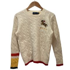 POLO RALPH LAUREN ポロ ラルフローレン ポニー刺繡 ウールカシミヤ ケーブルニット セーター L アイボリー レディース 秋 冬 中古 古着 USED 美品