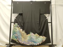 平和屋着物■豪華黒留袖　作家物　遠山草木松文　暈し染め　正絹　逸品　CABM1172oy