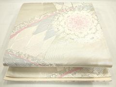 平和屋着物◎六通柄袋帯　唐織　正倉院花文　銀糸　正絹　逸品　AABN0930ps