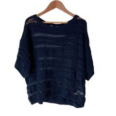 BURBERRY BLUE LABEL バーバリーブルーレーベル ショートスリーブ 鍵編みニット 38 ネイビー レディース 春 夏 中古 古着 USED 美品