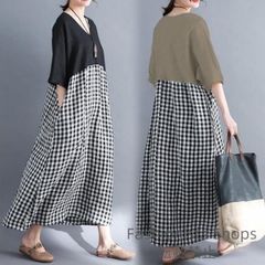 【新品未使用】ワンピース レディース リネン ロング丈ワンピース 綿麻混 半袖 ワンピ ゆったり 体型カバー 大きいサイズ 着痩せ 夏 ワンピース 30代 40代 