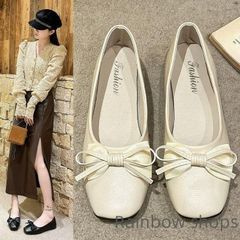 【新品未使用】パンプス ラウンドトゥ リボン付きパンプス 歩きやすい ローヒール パンプス フラットパンプス痛くない フラットサンダル 歩きやすい 新ス 