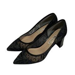 DIANA ダイアナ ボタニカル レース ポインテッドトゥ メッシュ パンプス 22.5cm ブラック レディース 春 夏 秋 冬 中古 古着 USED 美品