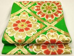 平和屋着物◎六通柄袋帯　唐織　天井正倉院花文　金銀糸　正絹　逸品　DABJ5942qp