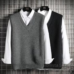 【新品未使用】ニットベスト メンズ 秋服 ジレー Vネック ニット 無地 ニットトップス 紳士ベスト スーツ 制服ベスト ノースリーブ フォーマル ビジネス 暖かい 