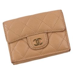 CHANEL シャネル クラシック スモール フラップ マトラッセ キャビアスキン コンパクトウォレット 財布 AP0230 ベージュ レディース中古 古着 USED