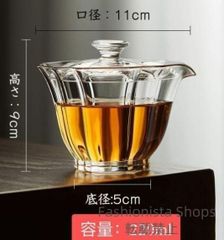 【新品未使用】ミニ急須 耐熱ガラス 蓋碗 満水容量220ml ティーポット 蓋付き湯呑み 一人用 茶こし一体型蓋付き 緑茶 電子レンジ対応 来客用 