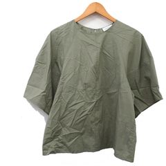 ロートレアモン LAUTREAMONT ブラウス シャツ 半袖 リボン コットン シンプル 38 カーキ /KT3