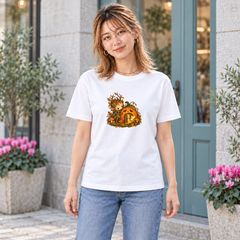 ハロウィン 南瓜ランタンに入る光の精 半袖Tシャツ 白
