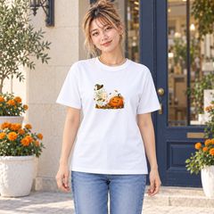 ハロウィン 南瓜を吹き飛ばせない風の精 半袖Tシャツ 白
