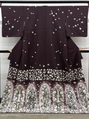 手刺繍 訪問着 鳥 唐花 正絹 躾糸付き A461