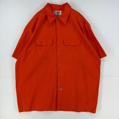 古着 ディッキーズ Dickies 半袖シャツ ワンポイント ワーク ロゴ 胸ポケット 大きいサイズ 3XL  オレンジ メンズ