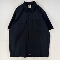 古着 ディッキーズ Dickies 半袖シャツ ワンポイント ワーク ロゴ 大きいサイズ 胸ポケット 2XL  ブラック メンズ
