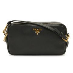 PRADA プラダ ロゴ ショルダーバッグ ショルダーポーチ ポシェット 2WAY クラッチバッグ レザー NERO 黒 ブラック 海外ブティック購入品 1NF002