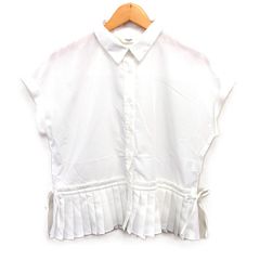 ビームスハート BEAMS HEART ステンカラー シャツ ブラウス ペプラム プリーツ リボン 半袖 白 ホワイト /NT2