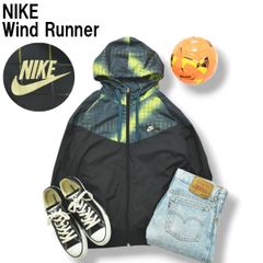 ナイキ NIKE ウィンドランナー WIND RUNNER フーデット ナイロン ジャケット ラグランスリーブ M チェック柄 ライムグリーン x ネイビー メンズ