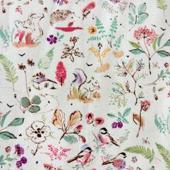 森の動物 リス ハリネズミ 小鳥 水彩タッチ 生成り 64×87cm 綿100%オックス