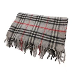 バーバリー ロンドン BURBERRY LONDON マフラー フリンジ ノバチェック ラムズウール グレー 黒 ブラック 赤 レッド /SX ■GY53