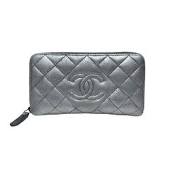 CHANEL シャネル 長財布 キャビアスキン シルバー コンパクト