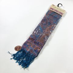 ★ 未使用 Crafts & Culture インド製 シルク混 ペイズリー柄 ジャマワール ストール ブルー ピンク フリンジ ショール マフラー  現状品
