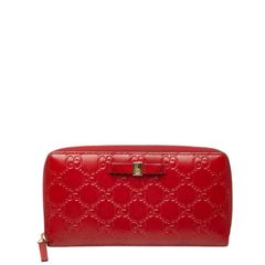 グッチ グッチシマ リボン モチーフ ラウンドファスナー 長財布 ウォレット 388680 レッド レザー レディース GUCCI【1-0292955】