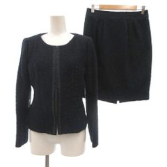 アンタイトル UNTITLED 美品 セットアップ スカートスーツ 2 ラメノーカラージャケット ひざ丈タイトスカート 紺 ネイビー /OB ■ECF009