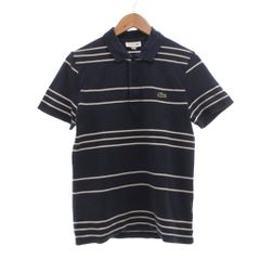 ラコステ LACOSTE ポロシャツ ボーダー柄 半袖 S 紺 ネイビー 白 ホワイト /SX ■GY09