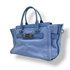 良品 COACH コーチ スワッガー 35796 2WAY キャリーオール ハンドバッグ ショルダーバッグ レザー ライトブルー ブルー シルバー金具 ターンロック レディース 肩掛け 斜め掛け 大容量 通勤 通学 ビジネス エレガント S55