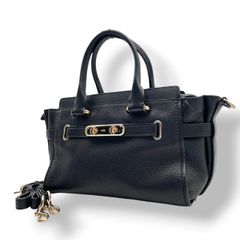 良品 COACH コーチ 87295 スワッガー キャリーオール 2WAY ハンドバッグ ショルダーバッグ レザー ブラック ゴールド金具 レディース 肩掛け 斜め掛け サッチェル トート 本革 ロゴ ターンロック 通勤 お出かけ 上品 エレガント S55
