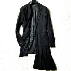CIVARIZE★21AW★アシンメトリー レイヤード風プリーツ ロング テーラードジャケット チェスターコート アシメ 黒 44 モード V系 ホスト