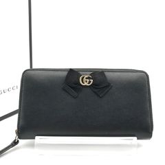 正規品 極美品GUCCI グッチ 長財布 ブラック リボン　グッチGGマーモント GUCCI ラウンドファスナー ブラック レザー