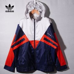 90s アディダス adidas ナイロンジャケット 白タグ L ネイビー  ホワイト レッド ヴィンテージ Vintage ストリート オーバーサイズ ビッグシルエット ロゴ刺繍 スポーツ 古着 K107