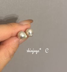 国産あこや真珠♡本物パールピアス♡雫パール♡シンプル♡本真珠♡アレルギー対応♡誕生石♡一点もの♡C