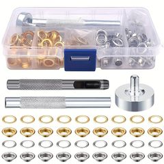 【新品】 ハトメキット 100組セット 穴あけ・打ち具付 6mm 両面ハトメ 真鍮製 レザークラフト 手芸 DIY カバン 靴 帽子 衣類 補修 穴あけポンチ 収納ケース付 内径6mm
