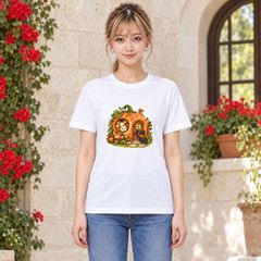 ハロウィン 南瓜パン屋が開店 半袖Tシャツ ホワイト