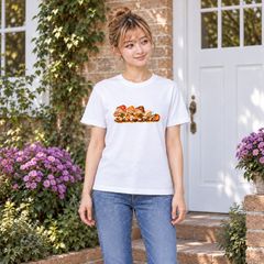ハロウィン 南瓜灯を引きずるきのこ行進 半袖Tシャツ ホワイト
