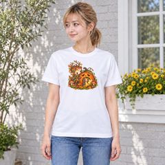 ハロウィン 南瓜ランタンに入る光の精 半袖Tシャツ ホワイト